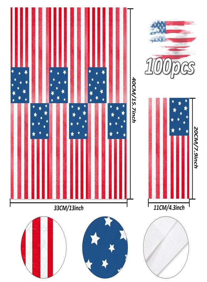 Whaline 100Pcs Patriotic Guest Paper Napkins American Flag 3 Ply Disposable Napkins Red White Blue 4th of July Dinner Hand Napkin Towel for Independence Day Party Table Decor - Image 2